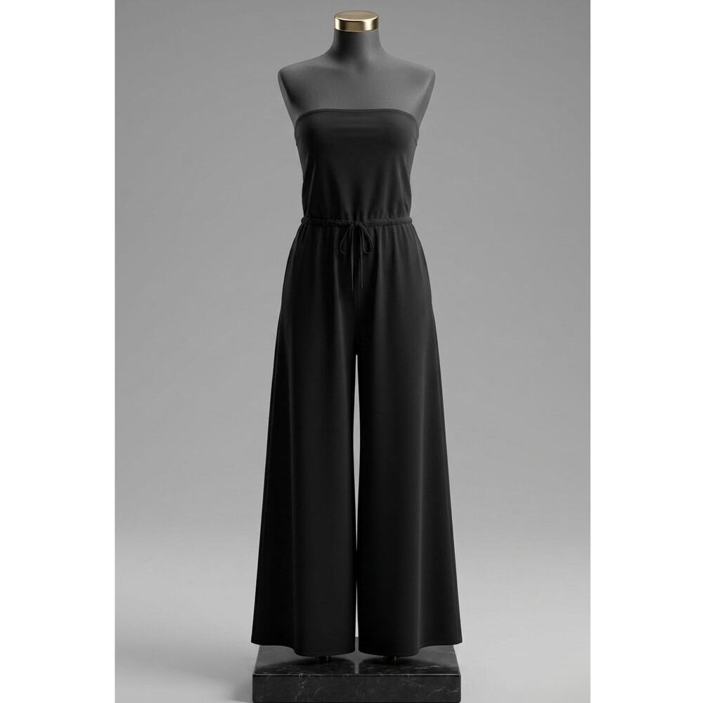Fashion Nova Teal Satin Strapless Tube Wide Leg Jumpsuit 1X Black NWT